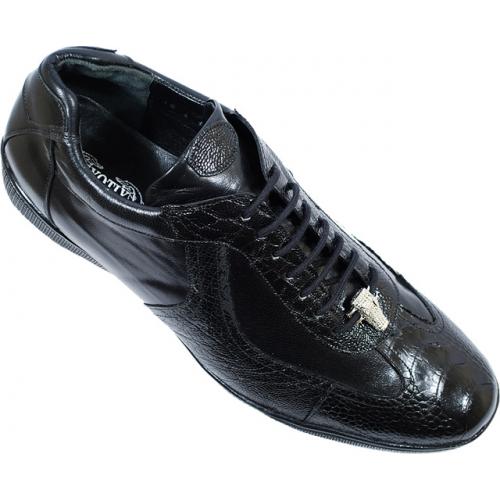 Exotix "Magic" Black Genuine All Over Ostrich Leather Casual Sneakers